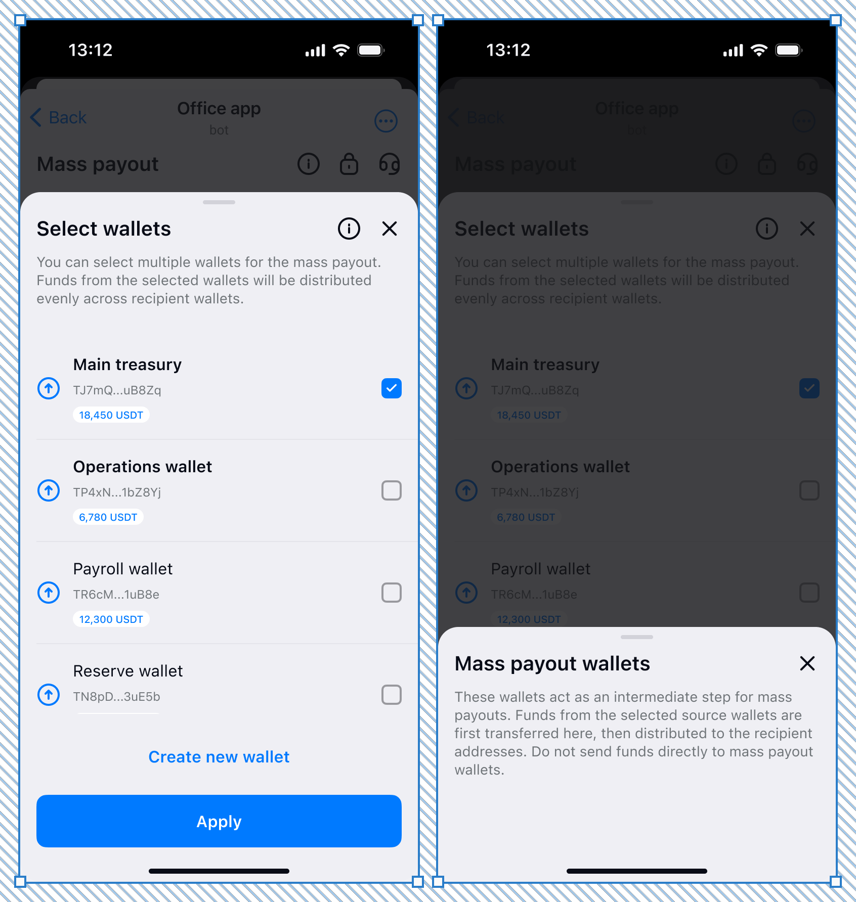 Selecting multiple source wallets to fund a mass payout